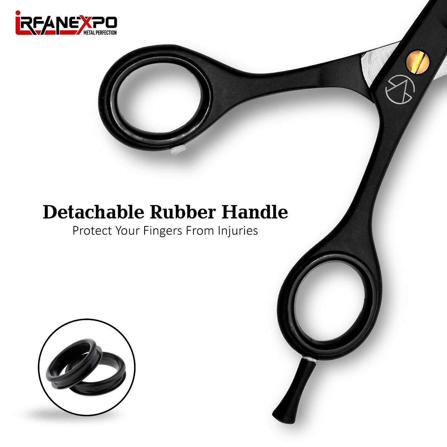IrfanExpo Professional Hair Cutting Scissors – Matte Black Stainless Steel Barber Shears with Finger Rest (6.5”)