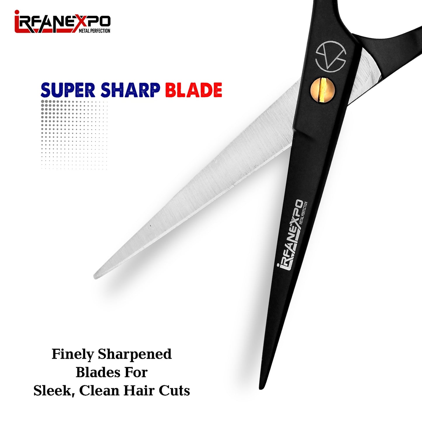 IrfanExpo Professional Hair Cutting Scissors – Matte Black Stainless Steel Barber Shears with Finger Rest (6.5”)