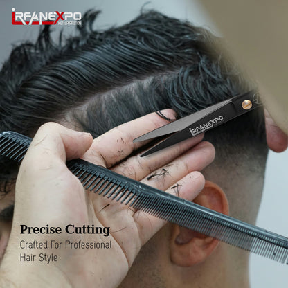 IrfanExpo Professional Hair Cutting Scissors – Matte Black Stainless Steel Barber Shears with Finger Rest (6.5”)