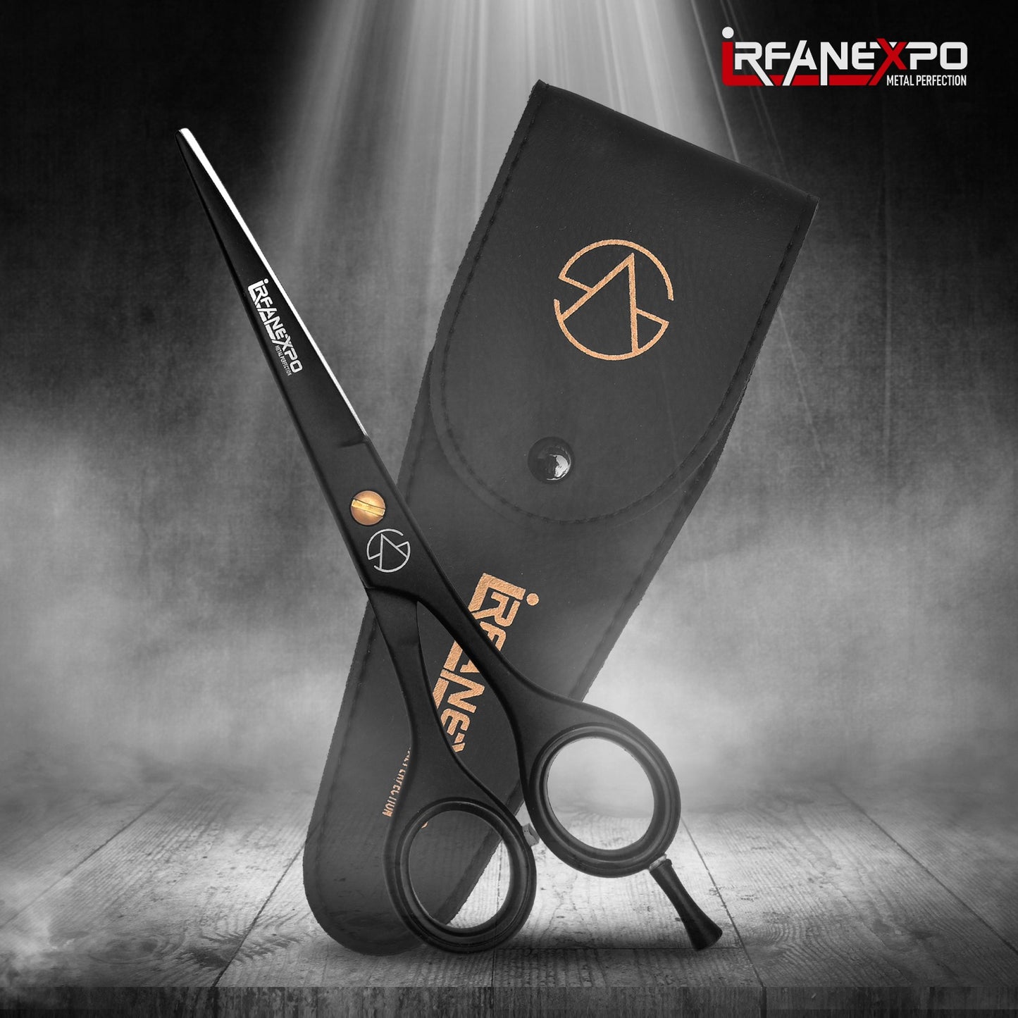 IrfanExpo Professional Hair Cutting Scissors – Matte Black Stainless Steel Barber Shears with Finger Rest (6.5”)