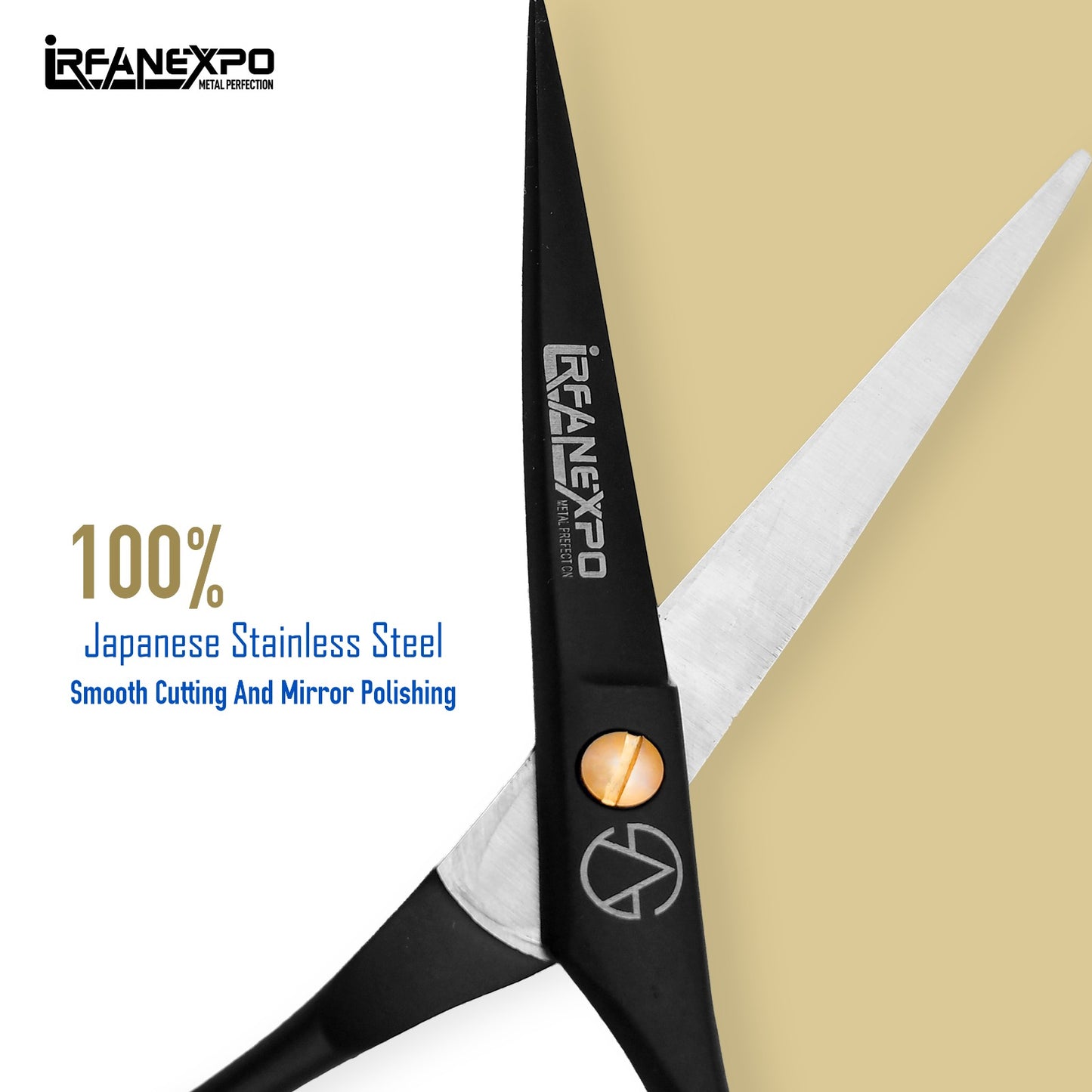 IrfanExpo Professional Hair Cutting Scissors – Ergonomic Barber Shear with Gold Tension Screw (6.5”)