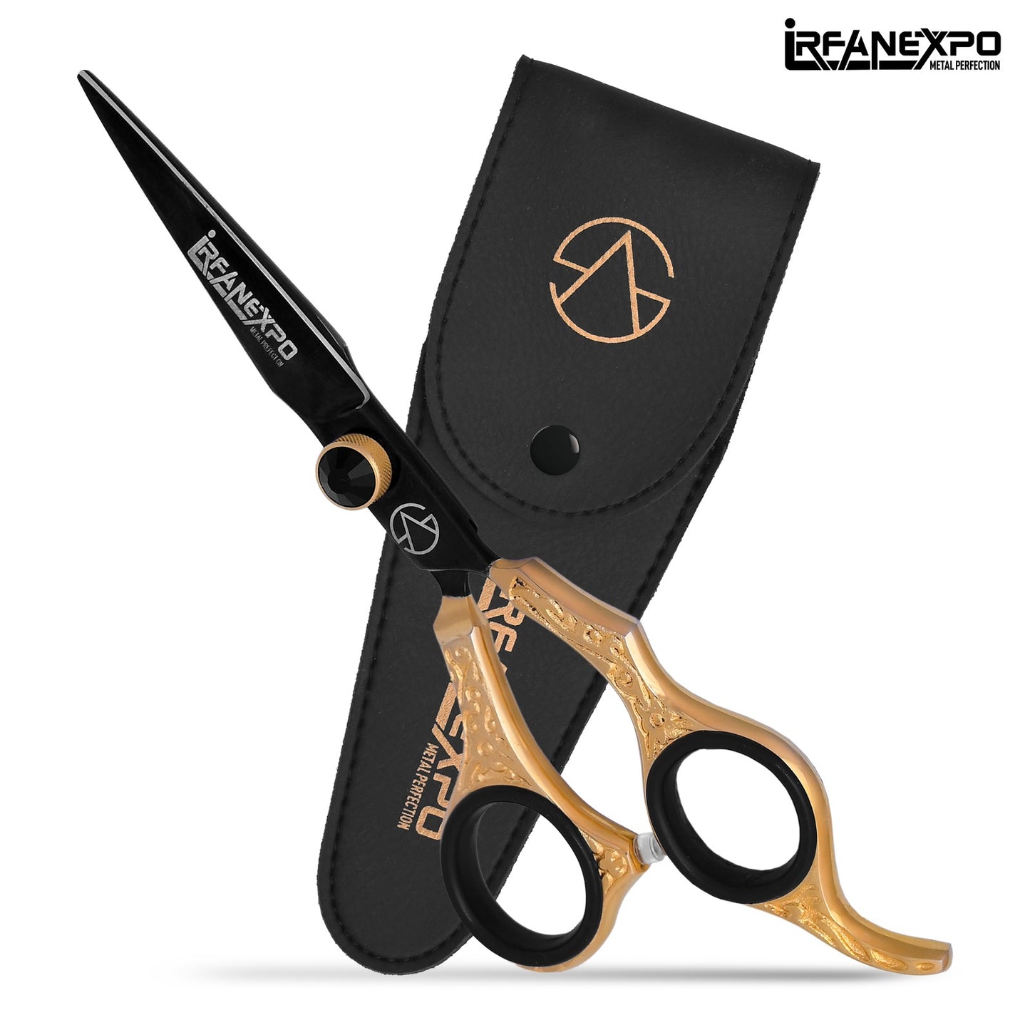 Premium Professional Hair Cutting Scissors – Black & Gold Barber Shears with Leather Case