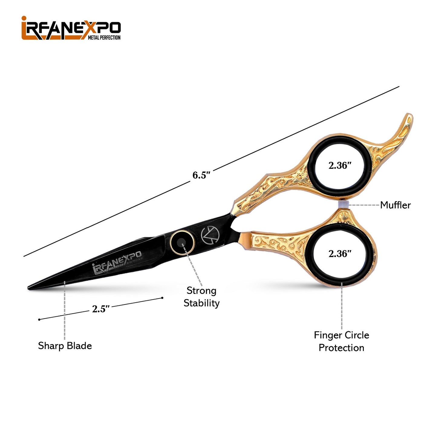 Premium Professional Hair Cutting Scissors – Black & Gold Barber Shears with Leather Case