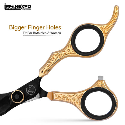 Premium Professional Hair Cutting Scissors – Black & Gold Barber Shears with Leather Case