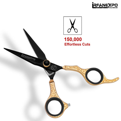 Premium Professional Hair Cutting Scissors – Black & Gold Barber Shears with Leather Case